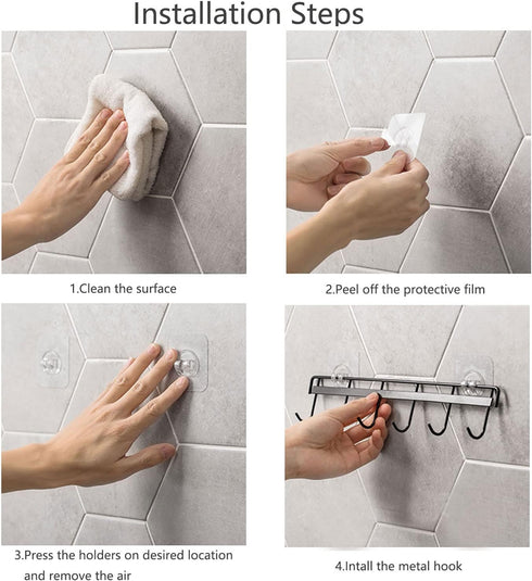 2 Pack Adhesive Wall Hooks Rack Kitchen Rail, Space Saving Heavy Duty Wall Hooks Hanger with 6 Hooks for Kitchen Bathroom Bedroom Closet, Kitchen ...