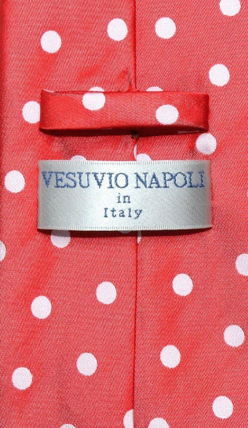 Vesuvio Napoli NeckTie RED w/WHITE Polka Dots Design Men's Neck Tie...