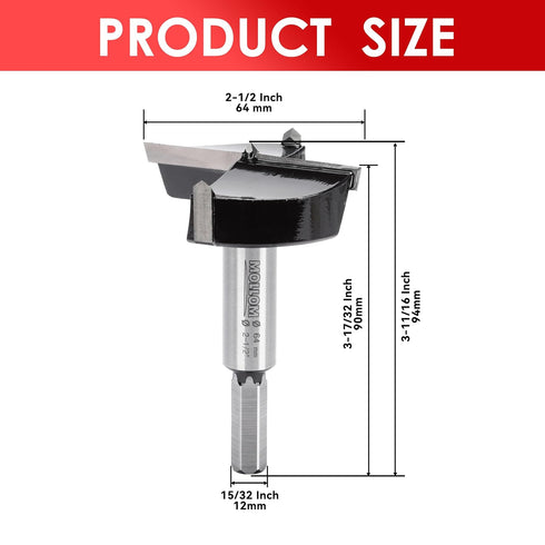 2-1/2" (64mm) Forstner Drill Bit for Precise Woodworking with Durable YG8 Carbide Thickness of 2.0mm,This Hinge Cutter Tool is Ideal for Hard Wood...