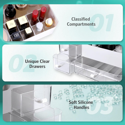 Makeup Organizer for Vanity - Skincare Organizers with Clear Drawers, Large Make Up Organizers and Storage, Bathroom Countertop Makeup Holder, Bed...