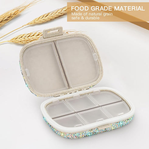 Soleebee Portable 8 Compartments Daily Pill Organizer, Bling Crystal Diamond Pill Box, Small Travel Pill Case, Pill Dispenser, Medicine Container ...