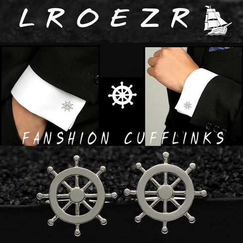 Cufflinks for Men Ship Wheel and Nautical Anchor Stainless Steel Shirt Accessories Unique Wedding Business Cuff Links for Mens Jewelry with Gift B...