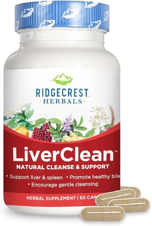 Ridgecrest Herbals LiverClean, Herbal Liver Support Supplement, Blessed Thistle, Dandelion, Detox, Cleanse Support, Healthy Bile (60 Caps, 30 Serv...