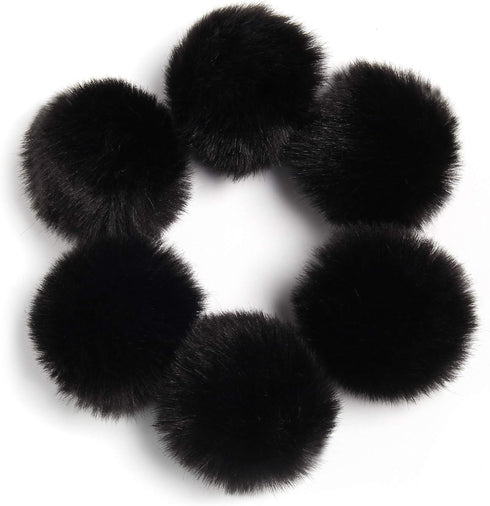 SUSULU Black Pom Poms for Crafts Fluffy Faux Fur Pom Pom Balls Small Black Pompoms with Tiny Cord for Hat Shoes Garment Accessories 2.8in Pack of ...