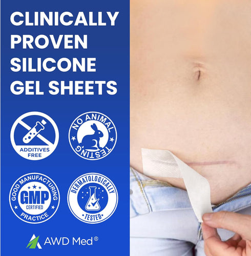 AWD Silicone Scar Sheets for Scar Removal - Extra Thick 0.5mm Silicone Scar Tape for Surgical Scars, C Section, Keloid - Silicone Skin Patches Ext...