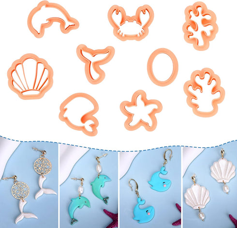 Puocaon Ocean Life Clay Cutters - 9 Shapes Polymer Clay Cutters for Earrings, Coral Shapes Clay Cutters for Polymer Clay Jewelry Making, 3D Print ...