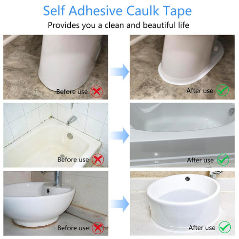 Caulk Tape Bath & Kitchen Caulking Tape Self Adhesive Waterproof, Toilet Caulk Sealant Tape, Bathtub Caulk Sealing Strip Tape for Bathroom Caulkin...