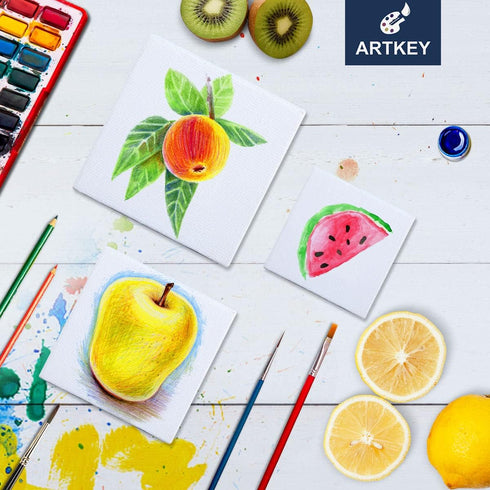 Artkey Mini Canvas, 3x3 Inch 24-Pack Small Canvases - 100% Cotton 2/5 Inch Profile Square Canvas for Acrylics, Oil & Watercolor Painting & Signs C...