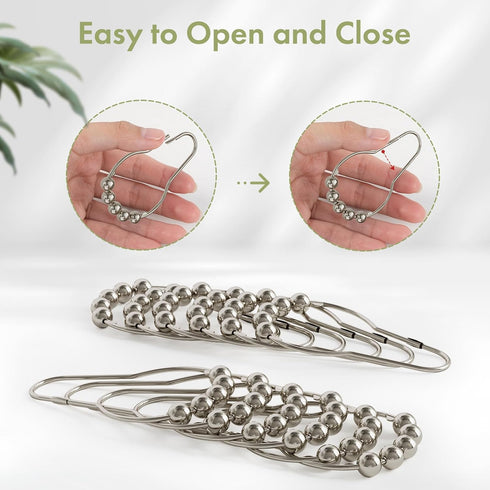 Amazer Shower Curtain Hooks, Decorative Rust Proof Stainless Steel Shower Curtain Hooks for Bathroom Shower Rods Set of 12, Polished Nickel...