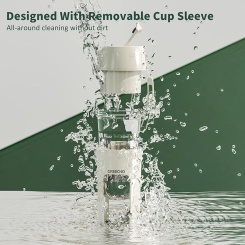 GREECHO Portable Blender, One-handed Drinking Mini Blender for Shakes and Smoothies, 12 oz Personal Blender with Rechargeable USB, Made with BPA-F...