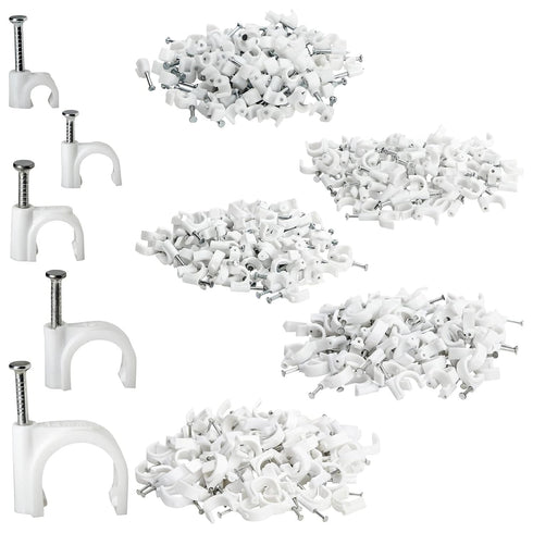Juvale 500-Pack Round Cable Wire Clips for Wall Mounting, Extension Cord Holders, and Cable Management Staples in 5 Sizes for RJ45 Ethernet Connec...