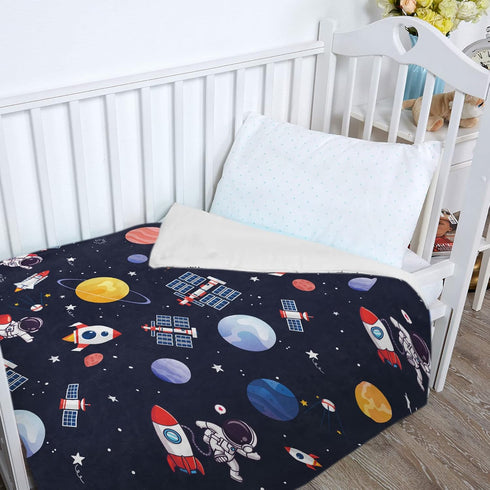 Outer Space Blanket for Boys, Soft Space Astronaut Theme Plush Flannel Blanket for Nursery Baby Crib, Cozy Warm Navy Blue Rocket Galaxy Planet Fuz...