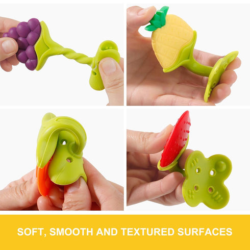 NASHRIO Baby Teething Toys Pack of 5 - Silicone BPA Free Natural Organic Freezer Safe Teethers for Newborn Infant, Soft & Textured - Babies Shower...