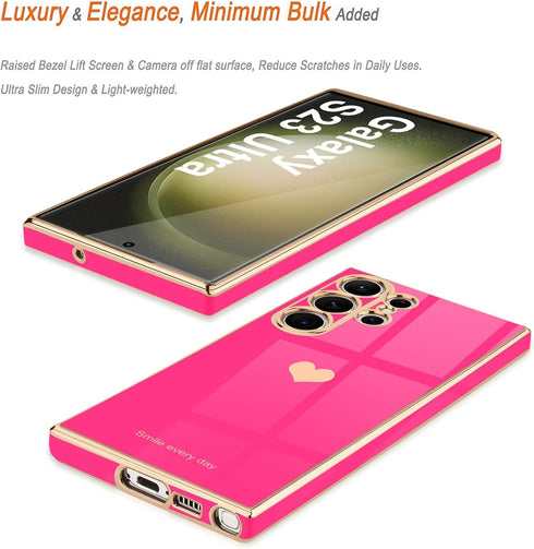 Teageo for Samsung Galaxy S23 Ultra Case for Women Girl Cute Love-Heart Luxury Soft Back Cover Raised Full Camera Protection Bumper Silicone Shock...