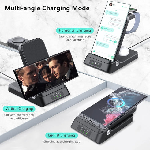 Wireless Charger for Samsung, RAUGEE Foldable 3 in 1 Fast Wireless Charging Station for Samsung Galaxy S24/24+/24 Ultra/S23 Ultra/S23+/S22/Z Fold/...