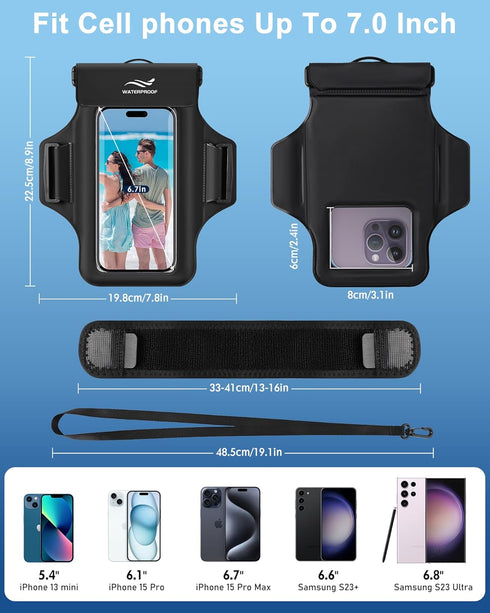 Waterproof Phone Pouch, Floating Waterproof Phone Case for iPhone 15 14 13 12 Pro Max XS Samsung up to 7.0", Waterproof Cell Phone Dry Bag with Ar...