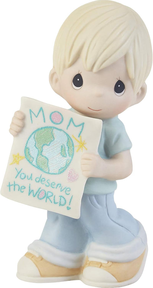 Precious Moments "Mom, You Deserve The World Hand-Painted Porcelain Figurine - 203006, Unique Mother's Day, Birthday, and Holiday Decor Keepsake...