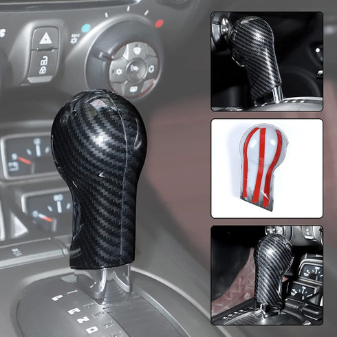 JeCar 2PCS Gear Shift Knob Cover Trim Sticker for 2010-2015 Chevrolet Camaro (Carbon Fiber Look)...