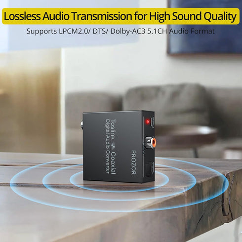 PROZOR 192K Bi-directional Coaxial Optical Converter, Optical SPDIF Toslink to Coaxial, or Coaxial to Optical SPDIF Toslink, Support DTS/Dolby-AC3...