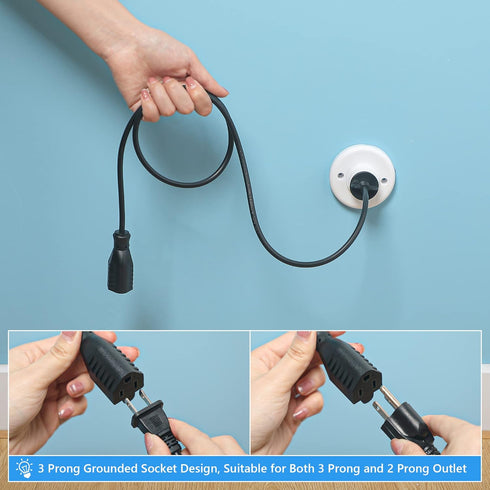 3 Outlet Light Socket Adapter, Convert E26/E27 Bulb Socket to 3 Prong Outlet with Extension Cord, Flexible Light Socket Converter Suitable for Ind...
