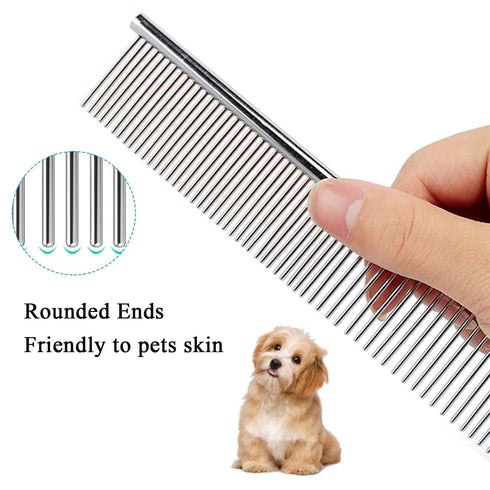 Dog Comb, Metal Dog Grooming Combs with Rounded Ends Stainless Steel Teeth for Grooming Matting Cats Dogs Comb Brush Tool for Long Haired Pets Gen...