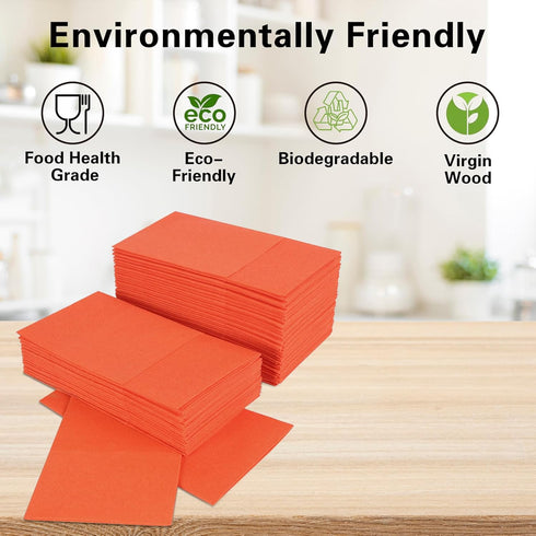 Dark Orange Napkins Hand Towels Disposable, Linen-Feel Dinner Napkins with Prefolded Built-in Flatware Pocket, Guest Paper Hand Towels For Wedding...