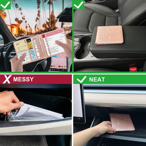 RSAquar Car Registration and Insurance Holder, Vehicle Glove Box Car Organizer Men Women Wallet Accessories Case for Cards, Essential Document, Dr...