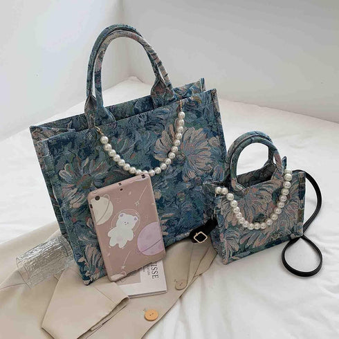 Fashion luxury tote bag cotton linen one shoulder large capacity jacquard embroidery retro Oil Painting handbag...