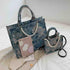 Fashion luxury tote bag cotton linen one shoulder large capacity jacquard embroidery retro Oil Painting handbag...