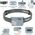 Grey Rechargeable LED Headlamp, 2 Pack 2500 Lumen Head Lamp with Motion Sensor, 7 Modes Bright Head Light, USB Recharge Flashlight Camping Accesso...
