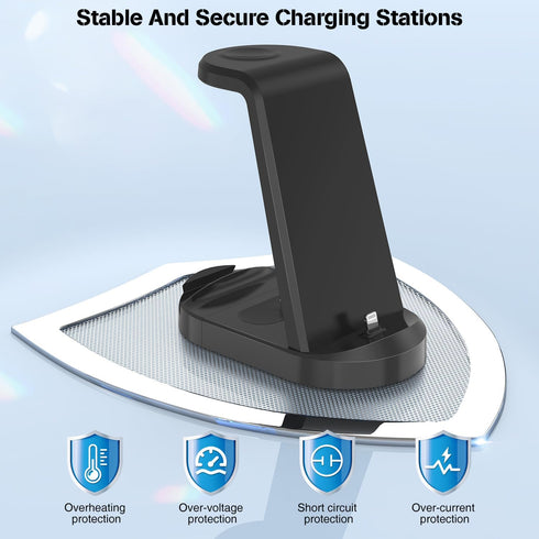 3 in 1 Charging Station, 25W Fast Charger Station Stand for iPhone 14/13/12/11/Pro/Max and Apple Watch,Charging Stand Dock for AirPods,Charger Mul...