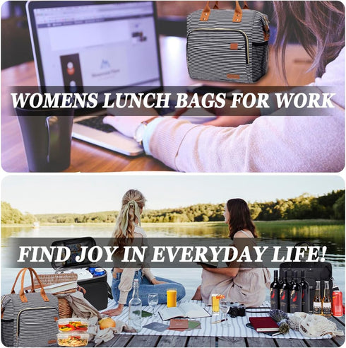 TuErCao Lunch Bag Women Insulated Lunch Box for Work Leakproof Soft Cooler for Picnic Travel Road Trips, Loncheras para Mujer Adult, Stripes...