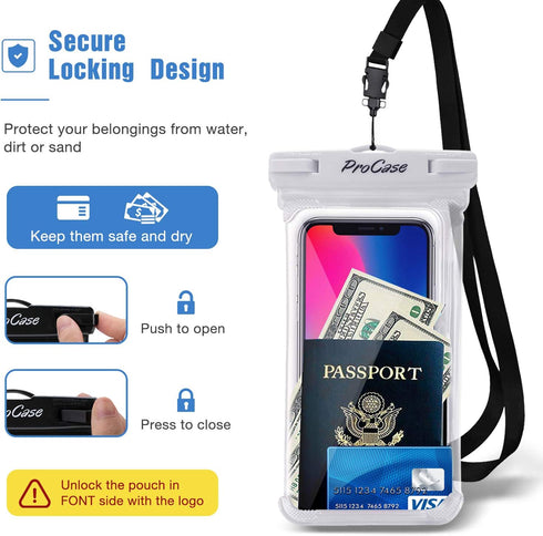ProCase 2 Pack Waterproof Phone Pouch, Underwater Phone Case Up to 7", Dry Bag for iPhone 16 15 14 13 Pro Plus Max, Galaxy S24 S23 S22 Ultra Pixel...