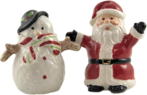Christmas Santa & Snowman North Pole Winter Ceramic Magnetic Salt Pepper Shakers...