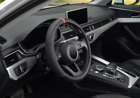 KAFEEK Car Steering Wheel Cover Men,Universal 15 inch, Microfiber Leather Carbon Fiber Black Steering Wheel Accessories, Anti-Slip, Odorless, Brea...