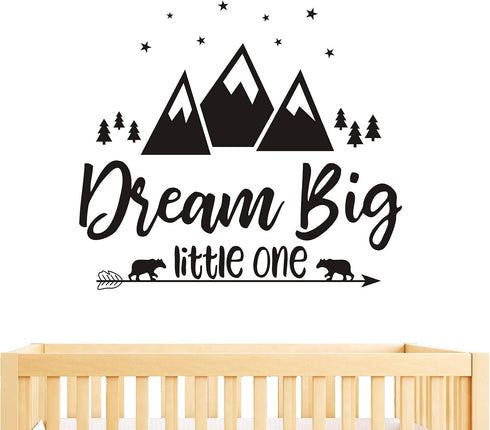 Dream Big Little One Quote Wall Decals, Nursery Wall Decals, Quote Decal, Woodland Wall Stickers, Vinyl Wall Decals for Children Baby Kids Boys Be...