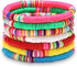 boderier Heishi Bracelets Colorful African Vinyl Disc Bead Stretch Bracelet Summer Beach Surfer Bracelets Set (7)...