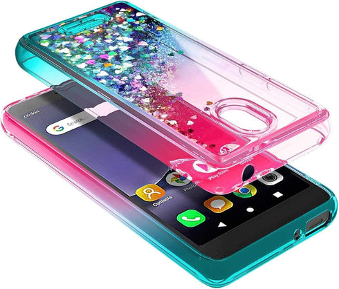 NZND Case for Wiko Ride 2 (U520AS) with Tempered Glass Screen Protector (Full Coverage), Glitter Liquid Floating Waterfall Girls Cute Phone Case C...
