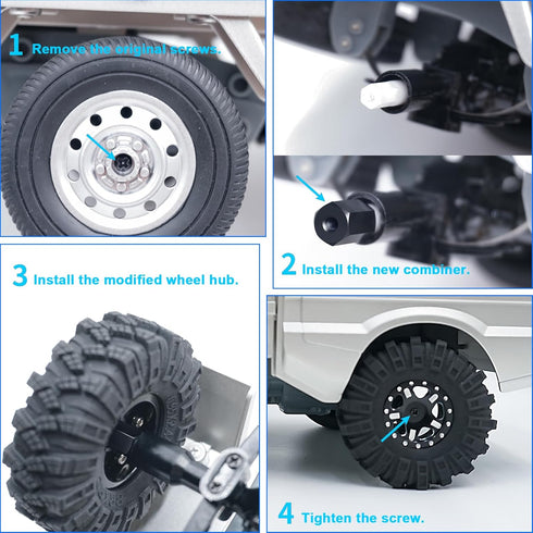 4 PCS 5mm to 7mm Wheel Hex Adapters (+10mm) for 1/10 WPL D12 RC Truck Car 1/24 SCX24 RC Upgrades Accessories Black...