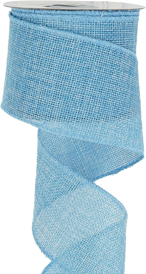 HUIHUANG Blue Burlap Ribbon Wired Solid Baby Blue Wired Edge Ribbon 2.5 inch Jute Ribbon for Wreaths, Big Bows, Crafts, Swags, Tree Decoration -10...
