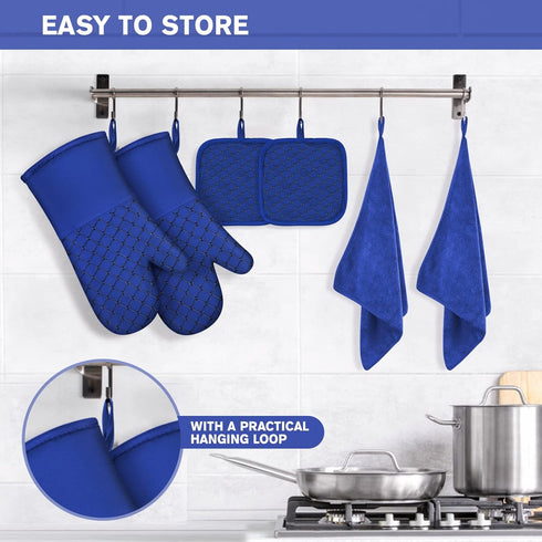 6 Pcs Oven Mitts and Pot Holders, 500? Heat Resistant Oven Mitts with Kitchen Towels Soft Cotton Lining and Non-Slip Silicone Surface Safe for Bak...
