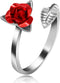 Uloveido Girls Charm Adjustable Red Rose Flower Leaf Ring Wedding Jewelry Valentines Gifts Y456...