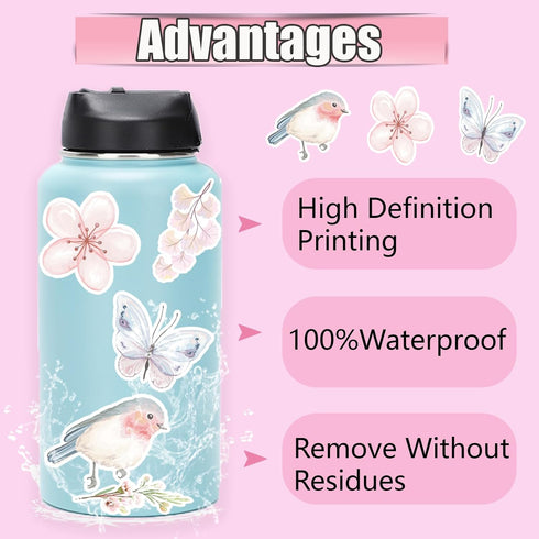 Flower Stickers 50 Pcs, Vinyl Waterproof Cute Plant Floral Stickers for Scrapbook Journal Water Bottles Phone Laptop Computer Envelopes Supplies...