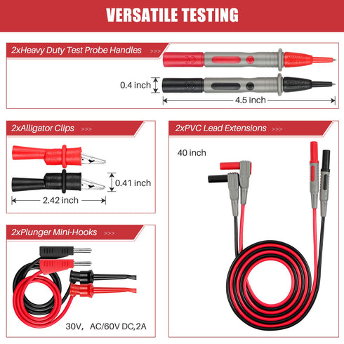 AstroAI 8Pcs Multimeter Test Leads Set with Alligator Clips, Plunger Test Mini Hooks and Test Probes 1000V 10A CAT III & CAT IV 600V for Fluke, KA...