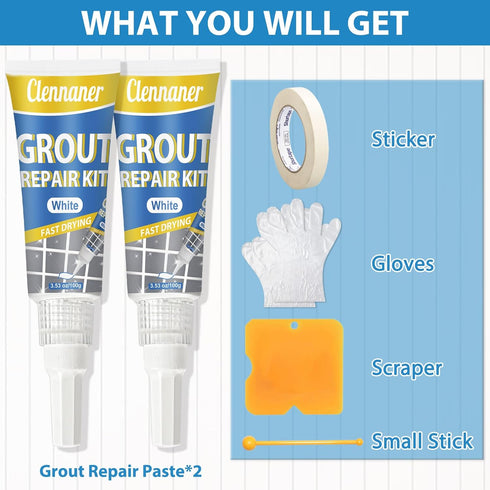 Tile Grout Repair Kit, 2 Pack Tile Grout Filler Tubes, Grout Cleaner for Tile Floors Sink Bathroom Shower Kitchen, Grout Sealer Restore and Renew ...