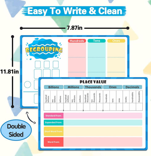 Dry Erase Place Value Whiteboard, 9" x 12" Double Sided Place Value Chart for Math Manipulatives, Teaching Tools, Billions to Decimal Numbers, Stu...