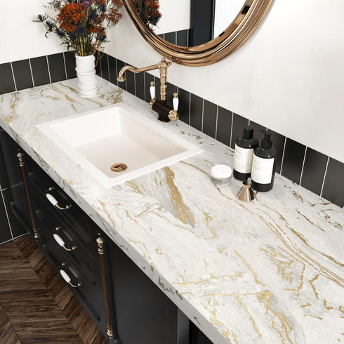 Matte Beige/Gold Marble Contact Paper for Countertops Vinyl Waterproof Peel and Stick Wallpaper for Cabinet Backsplashes Self Adhesive Countertop ...