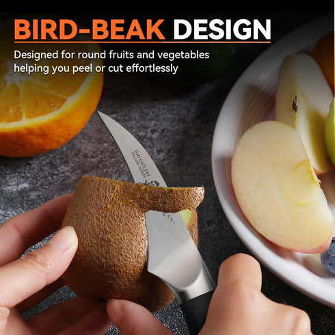 TUO Bird Beak Paring Knife, 2.75" Curved Paring Knife, Ultra Sharp Small Peeling knives with Riveted Ergonomic Pakkawood Handle, High Carbon Germa...