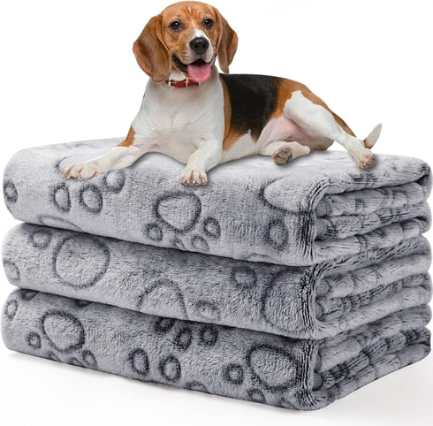 Luciphia 1 Pack 3 Blankets Fluffy Premium Fleece Pet Blanket Flannel Paw Printed Throw for Dog Cat Grey Paw Medium(30"x20",Pack of 3)...