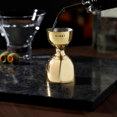 Viski Canterbury Double Measure for Cocktails - Bar Tools and Accessories, Stainless Steel Bartender Tool, Measuring Shot - Gold, Set of 1...